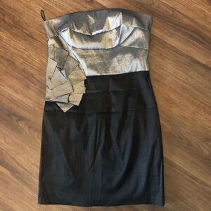 Jessica McClintock Strapless Black and Pewter Gray Cocktail Mini Dress Size 12